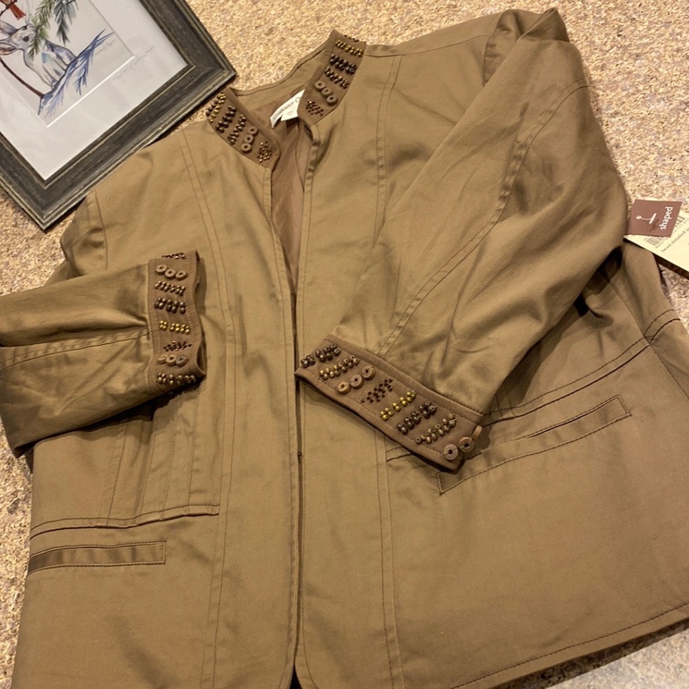 NWT Coldwater Creek Brown Shaped Bead Detailed Jacket Misses 16